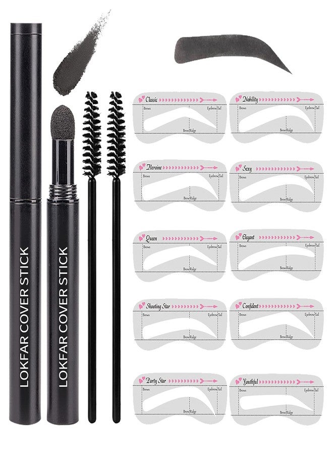 LOKFAR Eyebrow Stamp Stencil Kit, Waterproof Eye Brow Stamp Shaping Kit, Eye Brow Definer & Filling Powder - with 10 Eyebrow Stencils, 2 Brushes for Women (Black) - Image 1